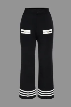 MICAS Knitwear|Knit Sets-Contrast Knit Button Top And Pants Set