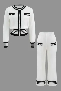 MICAS Knitwear|Knit Sets-Contrast Knit Button Top And Pants Set