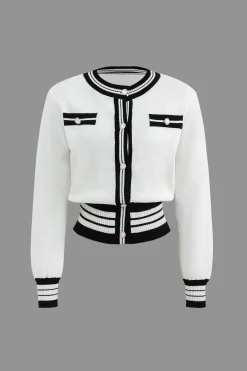 MICAS Knitwear|Knit Sets-Contrast Knit Button Top And Pants Set