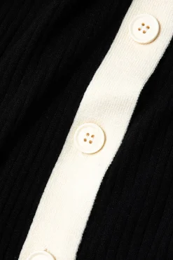 MICAS Knit Dresses-Contrast Knit Button Up Midi Dress Contrast Color