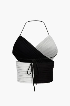 MICAS Knitwear|Knit Tops-Contrast Knit Crossed Tie-Up Tank Top