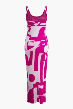 MICAS Knit Dresses-Contrast Knit Slip Maxi Dress