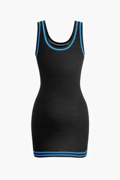 MICAS Knit Dresses-Contrast Knit Tank Mini Dress Contrast Color