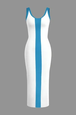 MICAS Knit Dresses-Contrast Knitted Slit Midi Dress