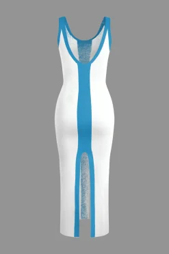 MICAS Knit Dresses-Contrast Knitted Slit Midi Dress