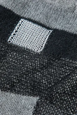 MICAS Knit Dresses-Contrast Long Sleeve Round Neck Open Knit Maxi Dress GRAY