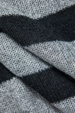 MICAS Knit Dresses-Contrast Long Sleeve Round Neck Open Knit Maxi Dress GRAY