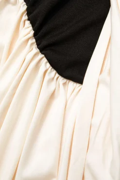 MICAS Long Sleeve Dresses|Mini Dresses-Contrast Off Shoulder Knot Bell Sleeve Pleated Mini Dress BEIGE