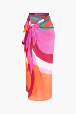 MICAS Swimwear|Vacation Sets-Contrast One Shoulder Bodysuit And Wrap Skirt Set MULTICOLOR