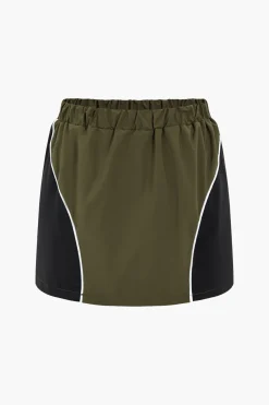 MICAS Skirt Sets-Contrast Patchwork Zipper Long-Sleeve Top And Skirt Set MILITARY