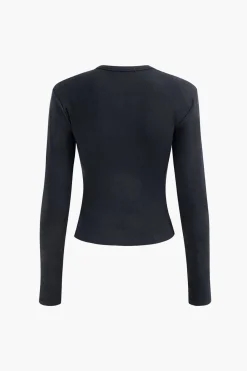 MICAS Long Sleeve Tops|Long Sleeves Tops-Contrast Ruched Long Sleeve Top BLACK