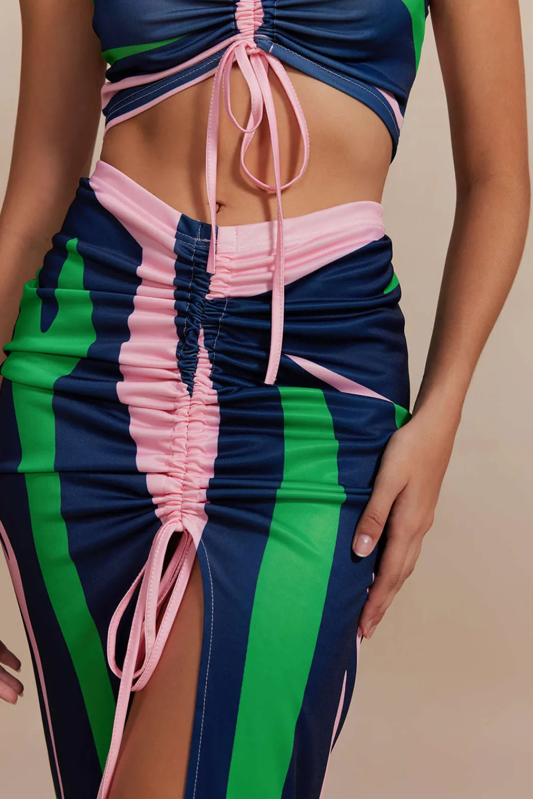 MICAS Skirt Sets|Vacation Sets-Contrast Ruched Slit Skirt Set MULTICOLOR