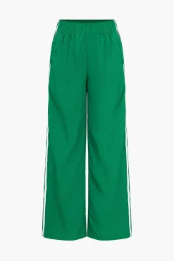 MICAS Pants-Contrast Side Stripe Pocket Elastic Waist Pants GREEN