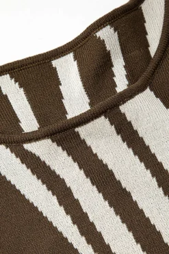 MICAS Knitwear|Knit Dresses-Contrast Stripe Round Neck Knit Maxi Dress