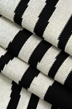 MICAS Knitwear|Knit Dresses-Contrast Stripe Round Neck Knit Maxi Dress