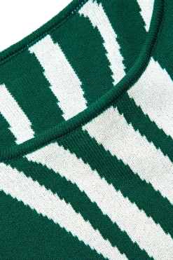 MICAS Knitwear|Knit Dresses-Contrast Stripe Round Neck Knit Maxi Dress