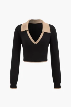 MICAS Knitwear|Knit Sets-Contrast Sweater And Skirt Set KHAKI