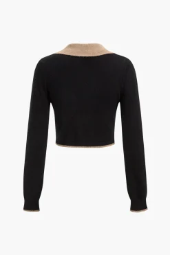 MICAS Knitwear|Knit Sets-Contrast Sweater And Skirt Set KHAKI