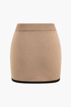 MICAS Knitwear|Knit Sets-Contrast Sweater And Skirt Set KHAKI