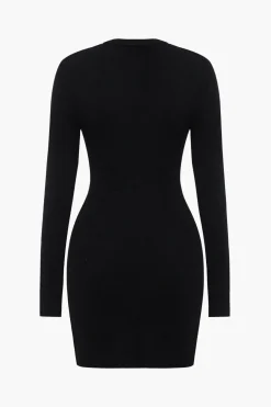 MICAS Long Sleeve Dresses|Knitwear-Contrast Sweater Dress BLACK