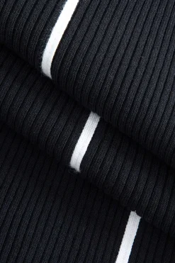 MICAS Knitwear|Knit Dresses-Contrast Sweater Midi Dress BLACK