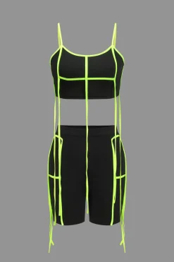 MICAS Short Sets-Contrast Tie Crop Cami Top And Shorts Set BLACK