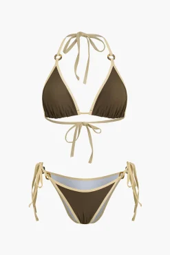 MICAS Swimwear-Contrast Tie-Up Bikini Set Contrast Color