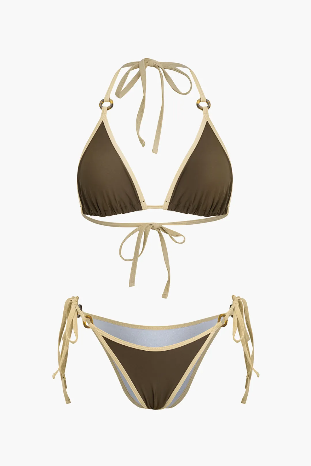 MICAS Swimwear-Contrast Tie-Up Bikini Set Contrast Color