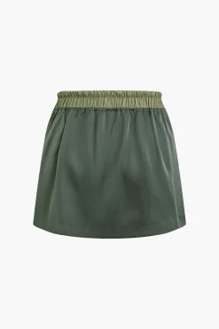 MICAS Skirts-Contrast Tie-Up Elastic Waistband Skirt MILITARY