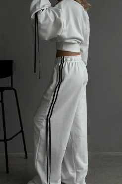 MICAS Pants-Contrast Tie-Up Wide Leg Trousers WHITE