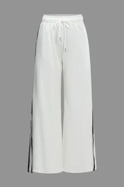 MICAS Pants-Contrast Tie-Up Wide Leg Trousers WHITE