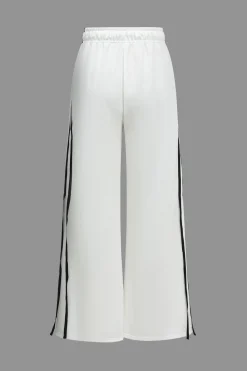MICAS Pants-Contrast Tie-Up Wide Leg Trousers WHITE
