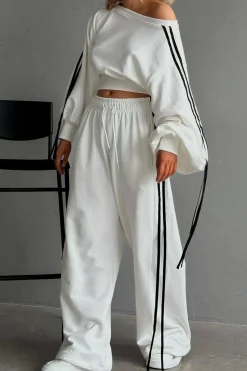 MICAS Pants-Contrast Tie-Up Wide Leg Trousers WHITE