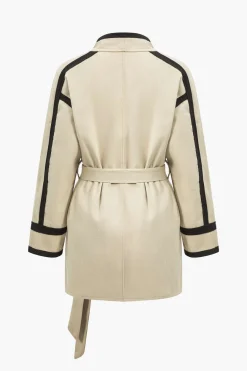 MICAS Outerwear|Outerwear-Contrast Trim Belted Wrap Coat KHAKI