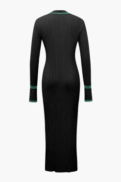 MICAS Knitwear|Knit Dresses-Contrast Trim Button Down Knitted Dress