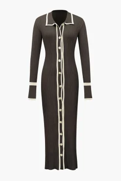 MICAS Knitwear|Knit Dresses-Contrast Trim Button Down Knitted Dress