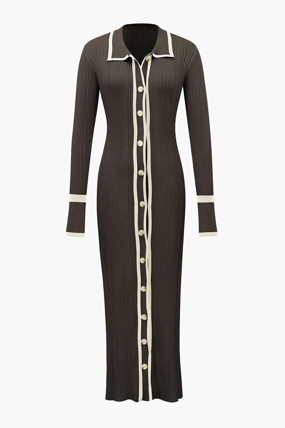 MICAS Knitwear|Knit Dresses-Contrast Trim Button Down Knitted Dress