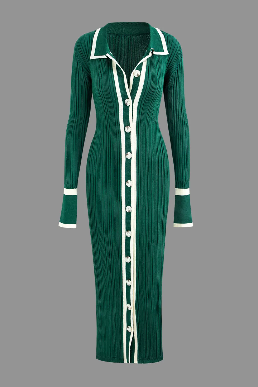 MICAS Knitwear|Knit Dresses-Contrast Trim Button Down Knitted Dress