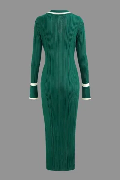 MICAS Knitwear|Knit Dresses-Contrast Trim Button Down Knitted Dress