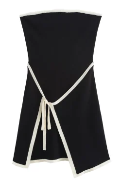 MICAS Knitwear|Knit Dresses-Contrast Trim Knit Tie Front Strapless Mini Dress