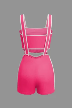 MICAS Short Sets-Contrast Trim Ribbed Tube Top And Shorts Set