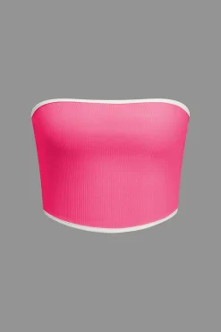 MICAS Short Sets-Contrast Trim Ribbed Tube Top And Shorts Set