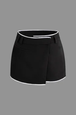 MICAS Skirts-Contrast Trim Wrap Skort BLACK