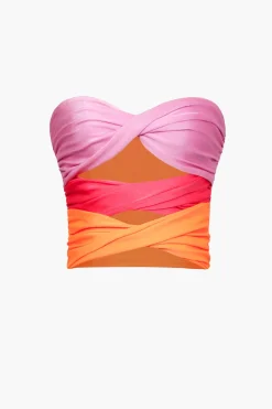 MICAS Tube Tops-Contrast Twisted Front Tube Top ORANGE