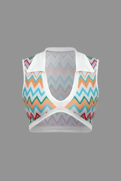 MICAS Skirt Sets|Vacation Sets-Contrast V-neck Crop Knit Tank Top And Split Maxi Skirt Set MULTICOLOR