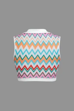 MICAS Skirt Sets|Vacation Sets-Contrast V-neck Crop Knit Tank Top And Split Maxi Skirt Set MULTICOLOR