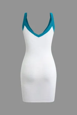 MICAS Mini Dresses|Knitwear-Contrast V-neck Knit Mini Dress Contrast Color