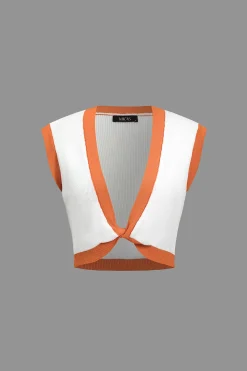 MICAS Vacation Sets|Knit Sets-Contrast V-neck Knit Top And Mini Skirt Set