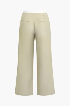 MICAS Pants-Contrast Waistband Wide Leg Pants BEIGE