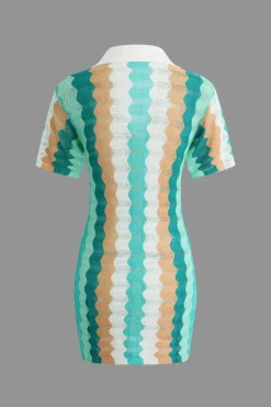 MICAS Knit Dresses-Contrast Wavy Stripe Knit Dress